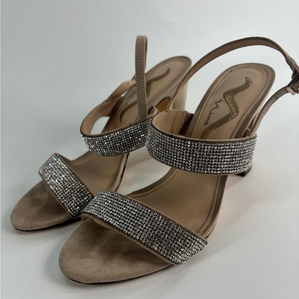 Nina rhinestone strappy heeled sandals nude Size 8.5 special occasion wedding - Picture 8 of 12